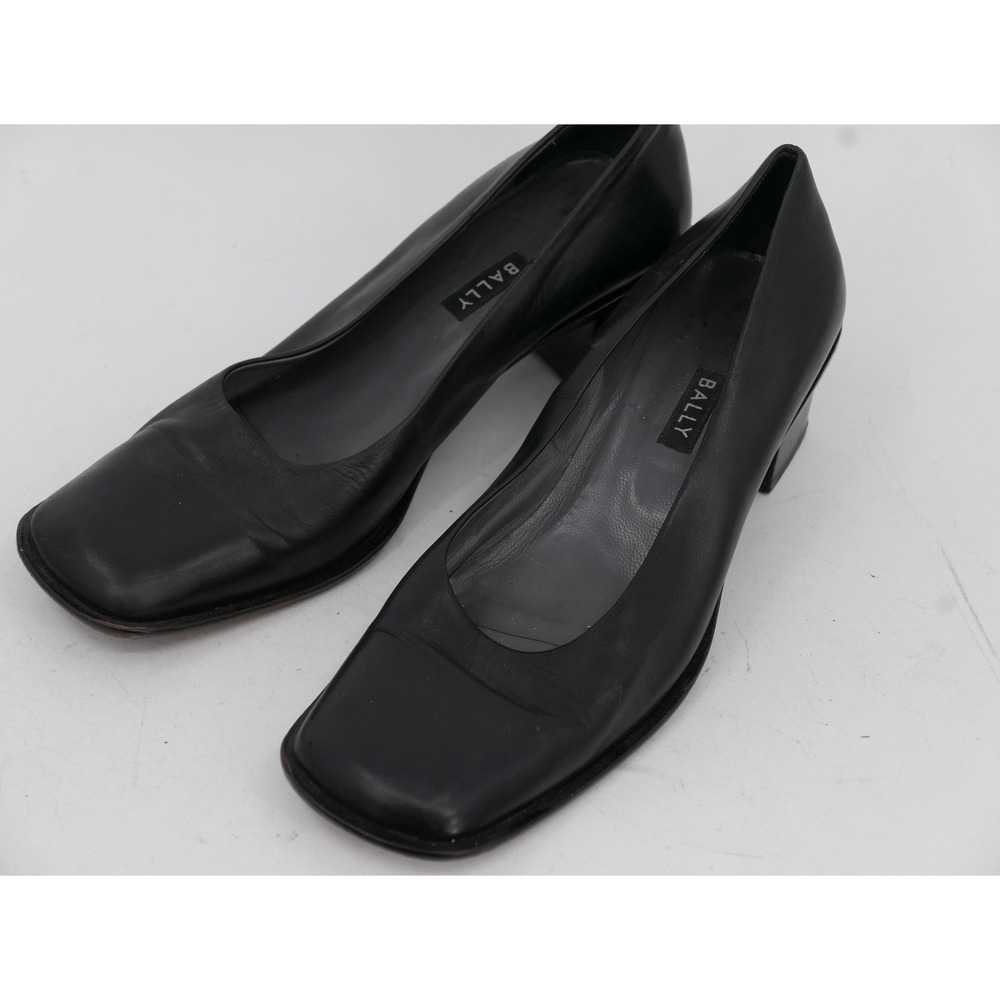 Bally Fioranna Shoes Black Leather Square Toe Block Heel Women's Size 8 Italy